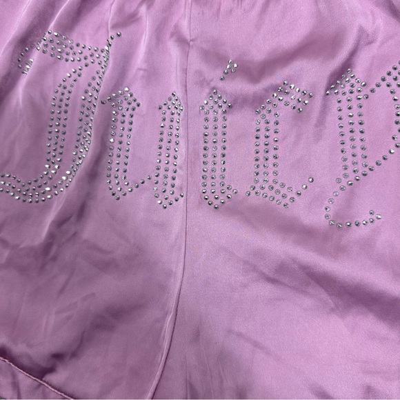 Juicy Couture Pink Satin Sleep Set Shorts + Pants Rhinestone Logo Size S - Picture 3 of 8